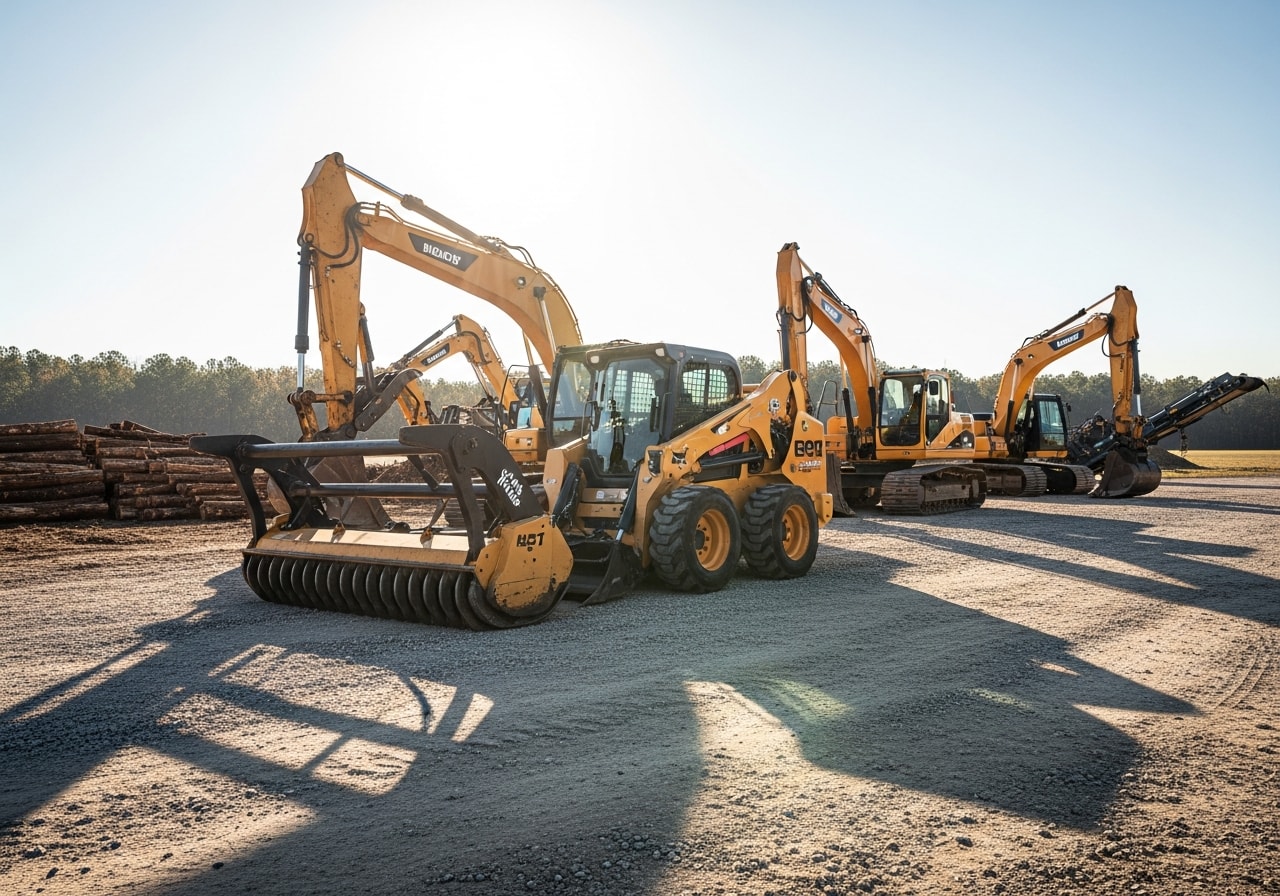 Heavy equipment and professional crew ready for land clearing and site development work.