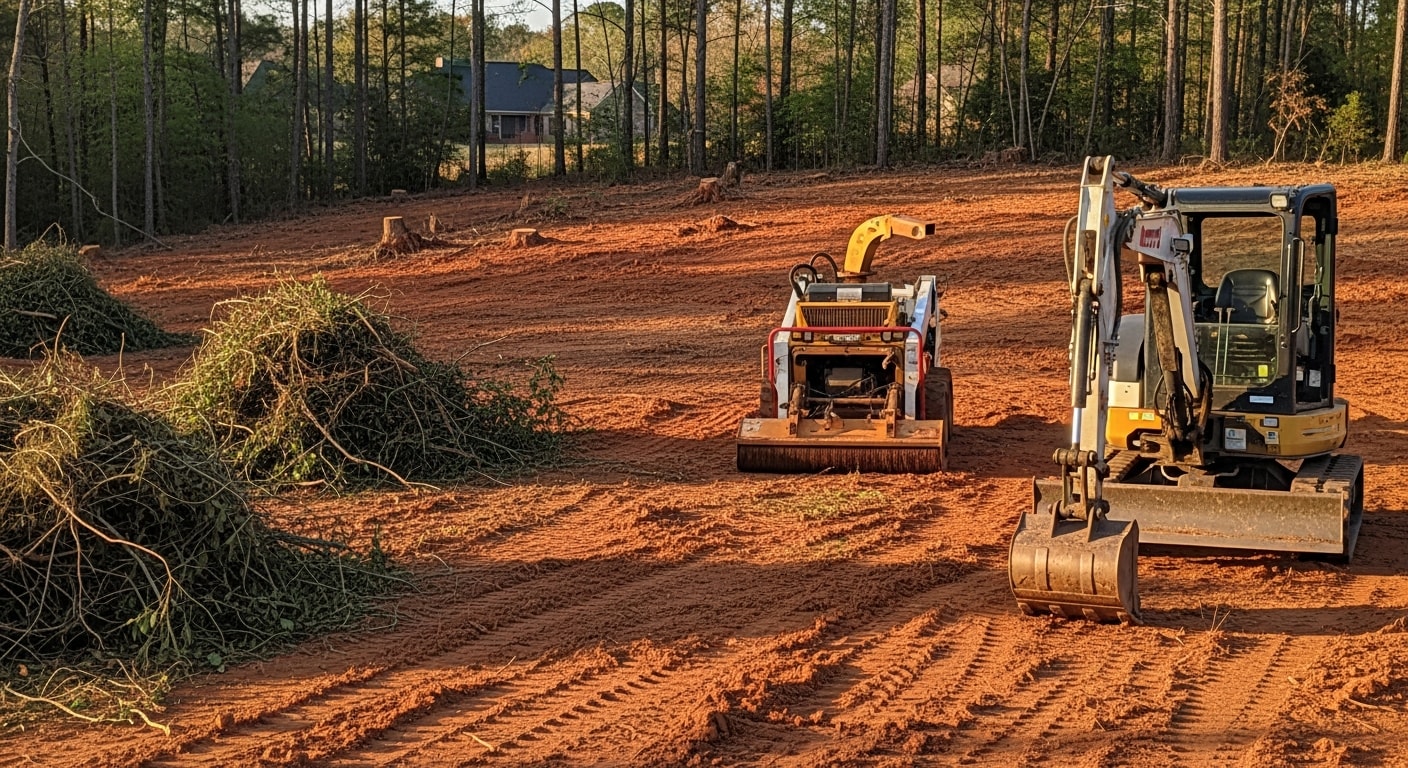 Heavy equipment clearing overgrown land and vegetation