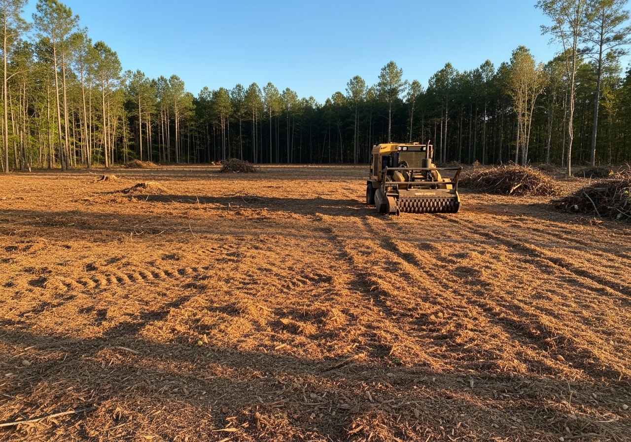 Forestry mulched acreage in Ridgeland showing cleared land with mulch ground cover