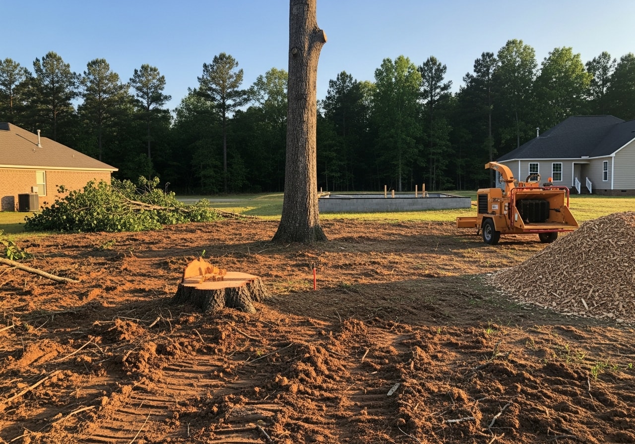 Cleared residential yard in Brookhaven after large oak tree removal